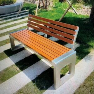 Ghế công viên có tựa mẫu 1, inox 201 , nan gỗ nhựa .Kích thước :180*40*80 cm