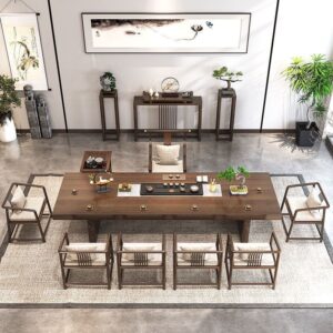 Bàn trà Phong cách Trung Quốc mới bằng gỗ nguyên khối bảng lớn Bàn trà và ghế hiện đại tối giản văn phòng phòng khách Bàn trà kung fu Bàn trà