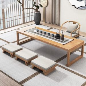 Bàn trà phong cách nhật bản. Bàn trà gỗ đặc phong cách Nhật Bản và ghế chiếu tatami kang Bàn trà ban công ngồi sàn Bàn trà phòng trà dài thấp Bàn trà