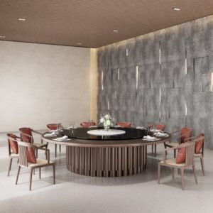 Khách sạn kiểu Trung Quốc mới điện bàn tròn lớn homestay câu lạc bộ nhà hàng sang trọng 20 người đá phiến đá cẩm thạch bàn xoay bàn ghế ăn