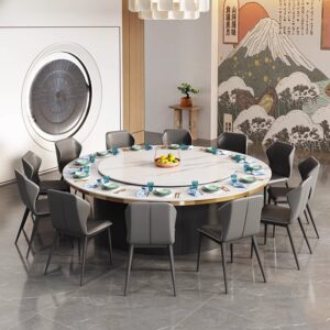 Nhà hàng phòng riêng điện bàn tròn lớn phục vụ 10 người nhà hàng hộp bàn ghế kết hợp tấm đá bàn ăn sắt rèn ghế ăn
