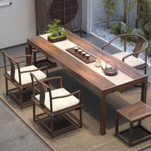 Bàn trà cây du cũ Bàn trà gỗ đặc ghế thư giãn đơn giản phân vuông Bàn trà kiểu Trung Quốc mới và ghế log home