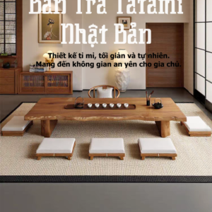 Bàn trà phong cách Nhật gỗ thông nhập khẩu. Bàn: 180*70*35, Ghế chủ: 60*52*45, Ghế khách: 45*35*10. (Mã: BT GT 0006)