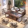 Bộ bàn trà 2m gỗ thông, kiểu sofa, 1 bàn, 1 băng, 4 ghế gồm nệm (Mã: BT GT 0005)