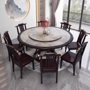 Bàn ăn Trung Quốc mới tấm đá Bàn ăn gỗ chắc chắn và ghế nhà với bàn xoay 10 người bàn tròn lớn Bàn ăn khách sạn