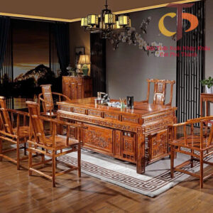 Bộ bàn ghế trà gỗ du cổ, bộ bàn trà gia đình cho phòng khách, bàn uống trà văn phòng liền khối. (Mã: BT GD 0003)